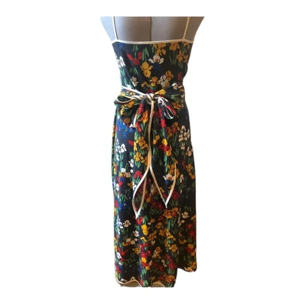 TORY BURCH Navy Blue Floral Grotto Midi Wrap Dress Size 8